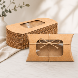 kraft window pillow gift boxes with jute twine eco friendly brown packaging