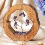 Amethyst Crystal Tree in Wooden Ring for Home Decor