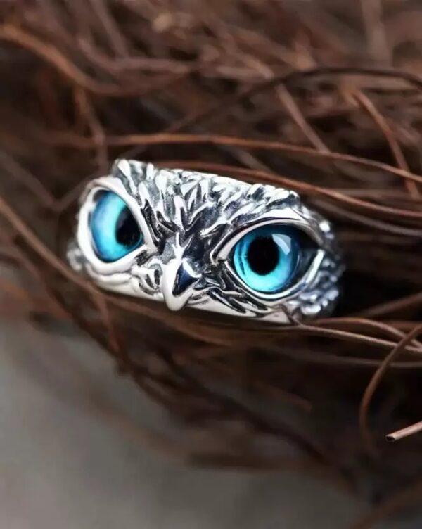 Modern Sterling Silver Oxidized Eagle Blue Eyes Attractive Eye Ring for Boy & Girl (Adjustable) Pack of 2 Pcs - Image 2