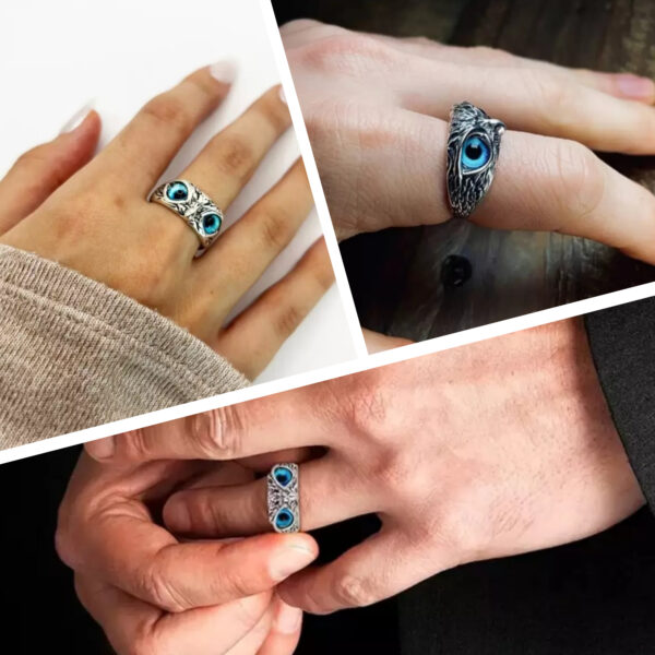 Modern Sterling Silver Oxidized Eagle Blue Eyes Attractive Eye Ring for Boy & Girl (Adjustable) Pack of 2 Pcs - Image 3