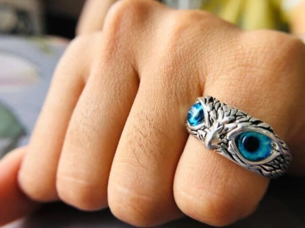 Modern Sterling Silver Oxidized Eagle Blue Eyes Attractive Eye Ring for Boy & Girl (Adjustable) Pack of 2 Pcs - Image 8