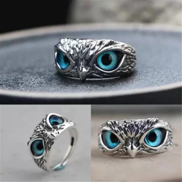 Modern Sterling Silver Oxidized Eagle Blue Eyes Attractive Eye Ring for Boy & Girl (Adjustable) Pack of 2 Pcs - Image 4