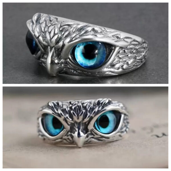 Modern Sterling Silver Oxidized Eagle Blue Eyes Attractive Eye Ring for Boy & Girl (Adjustable) Pack of 2 Pcs - Image 6