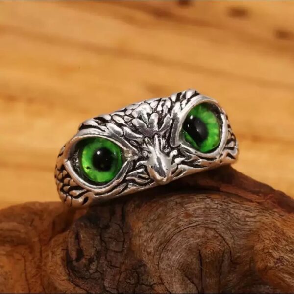Modern Sterling Silver Oxidized Eagle Green Eyes Attractive Eye Ring for Boy & Girl (Adjustable) Pack of 2 Pcs (Copy) - Image 6
