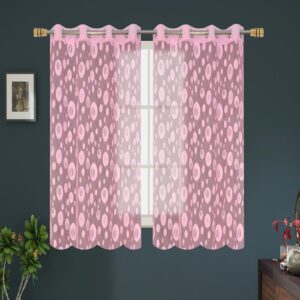Semi Transparent Net Curtains 5 Feet Window Curtain Eyelet Ring Curtain (4x5 feet, Pink, 2pc)