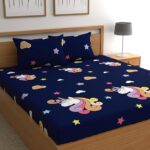 cotton double bed bedsheet blue printed with pillow covers
