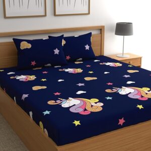 Printed Flat Bedsheet for Double Bed, Double Bedsheet (Blue)