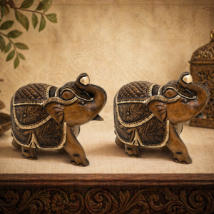 wooden elephant home decor set antique handcrafted showpiece
