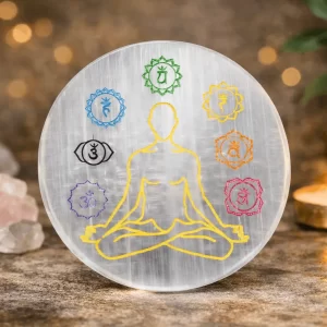 Round 7 Chakra Selenite Charging Plate Spiritual Healing Tool