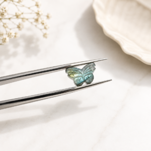 Natural Labradorite Butterfly Carving Pair 12mm