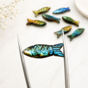 Natural Labradorite Fish Carving Pair 25mm