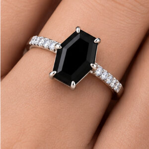 Black Onyx and Lab Grown Diamond Ring in 925 Sterling Silver